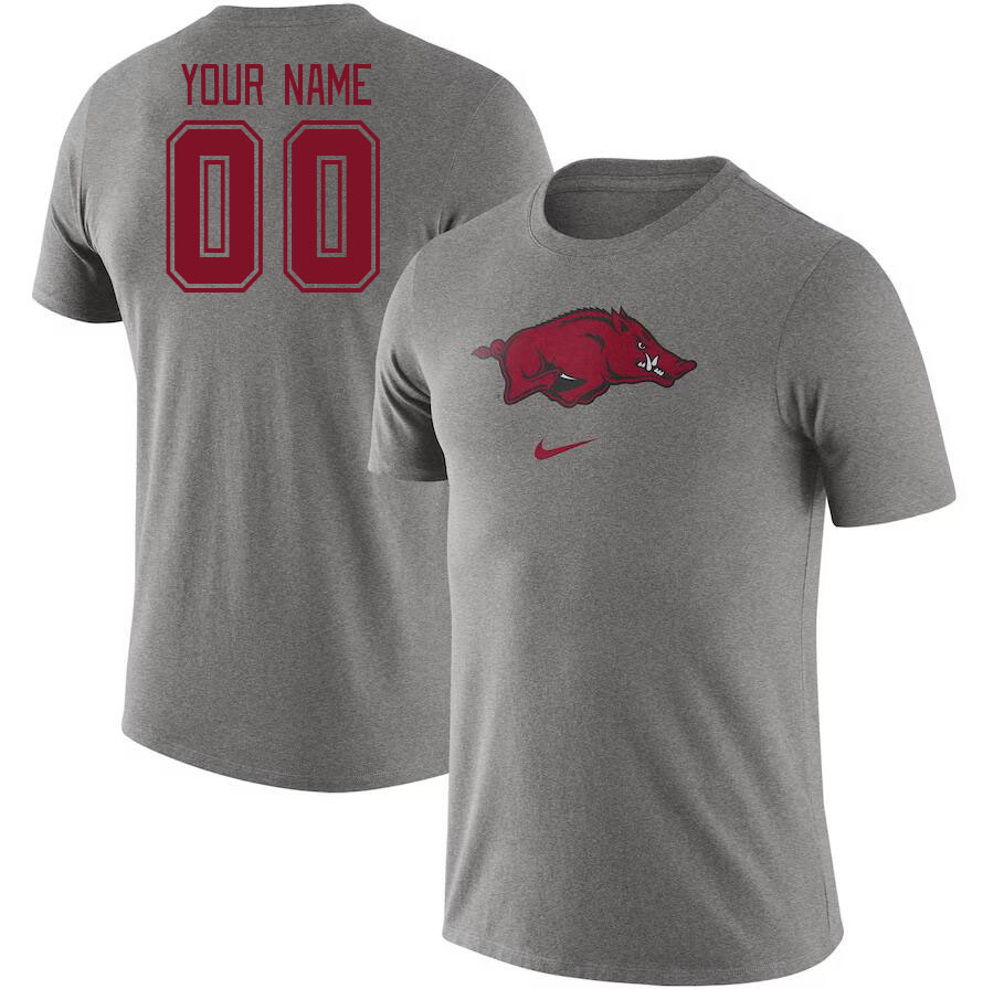 Custom Arkansas Razorbacks Name And Number College Tshirt-Gray - Click Image to Close